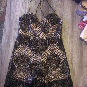 Black lace illusion romper